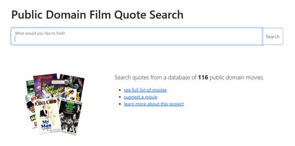 Public Domain Film Quote Finder