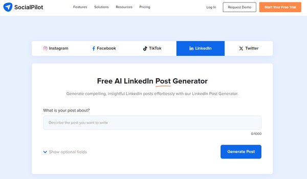 SocialPilot Free AI LinkedIn Post Generator