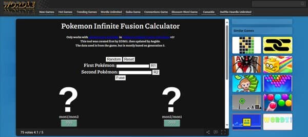 Wordlewebsite Pokemon Infinite Fusion Calculator