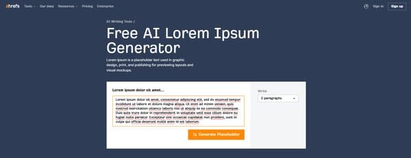 ahrefs AI Lorem Ipsum Generator